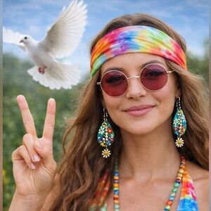 Handpainted, peace sign earrings, daisy flowers, sterling wires colors